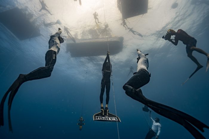 A freediver competing at a freediving competition. Photo by Daan Verhoeven.