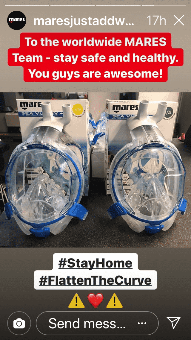 Mares's COVID-19 Full Face Mask Instagram Story
