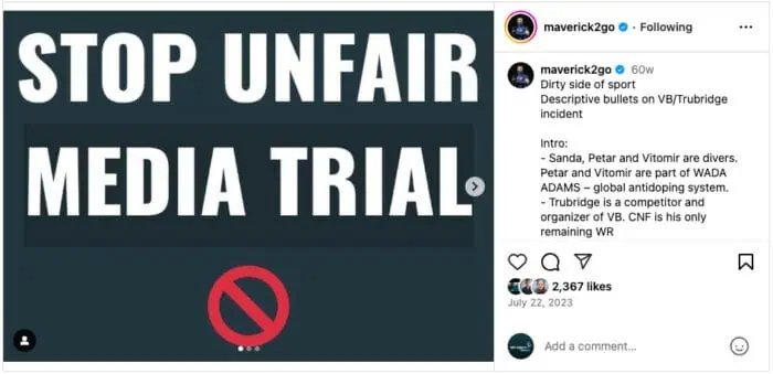Vitomir Maricic and Petar Klovar called to 'stop unfair media trial' on their official Instagram accounts.