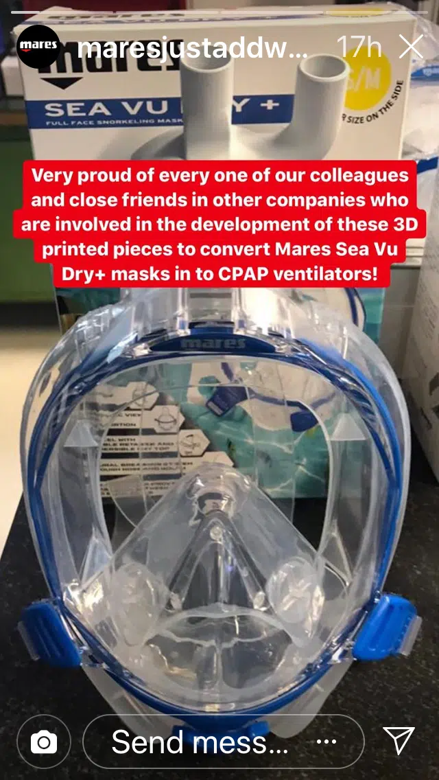 Mares's COVID-19 Full Face Mask Instagram Story