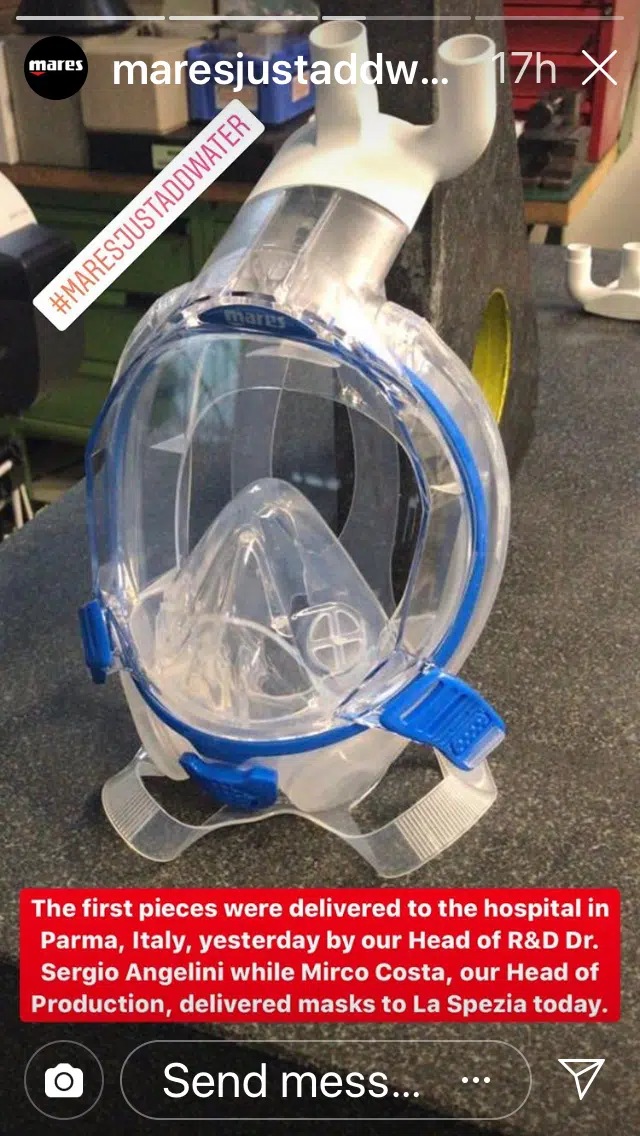 Mares's COVID-19 Full Face Mask Instagram Story