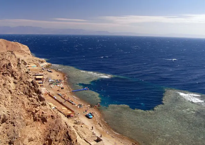 The Blue Hole from above in Dahab, Egypt.