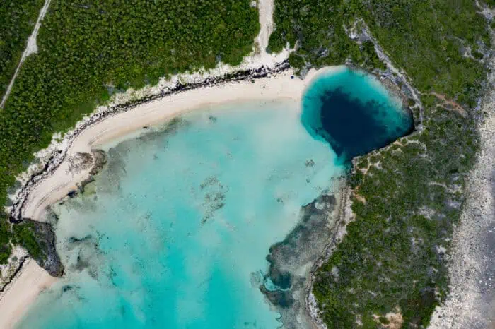 An aerial view of Dean's Blue Hole in Long Island, Bahamas.