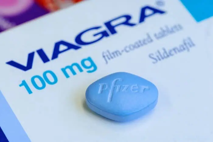 A tablet of Viagra (sildenafil) 100mg.