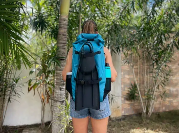 The AGULHAS Backpack includes fin straps to secure your fins to the bag.