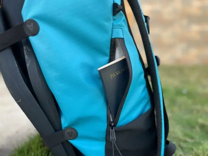 The AGULHAS Backpack includes a hidden side pocket for valuables.