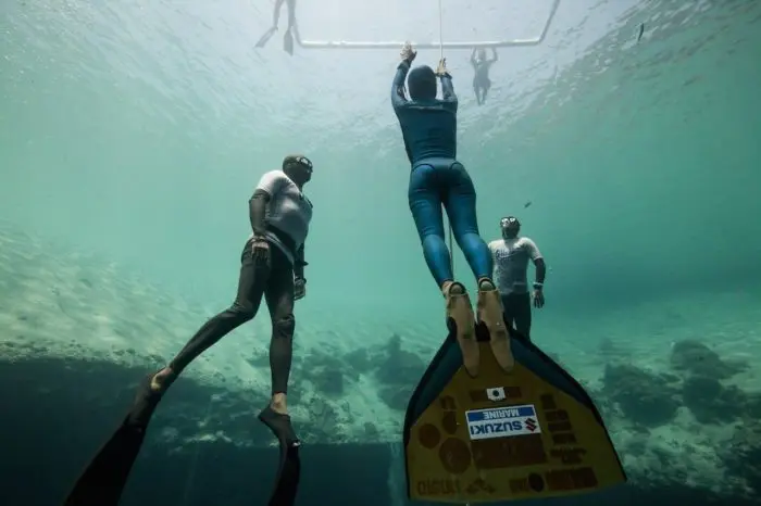 What is freediving? Misuzu Okamoto from Japan about to surface from a CWT dive. Photo by Daan Verhoeven