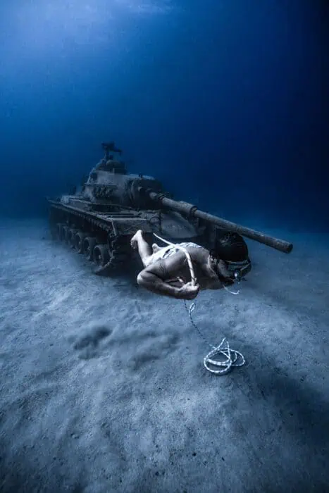 Tory George diving in Kas in 2022. Photo by Catherine Cushenan.