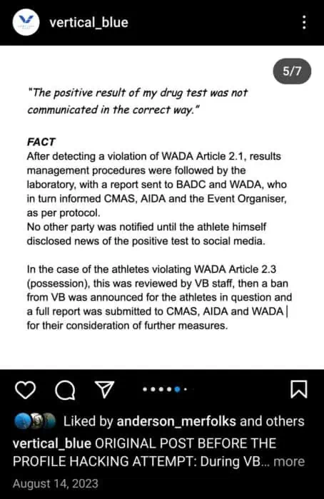 Vertical Blue claims that results management procedures were followed as per protocol in an official Instagram post.