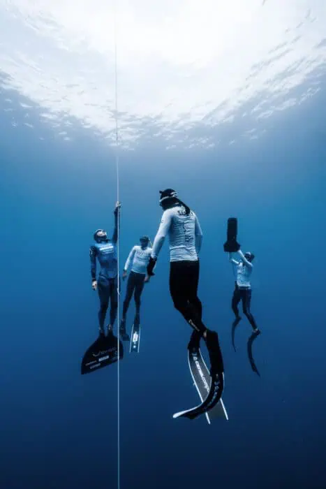 Athlete Jung A Kim ascending from a CWT dive. Photo by Benjamin Yavar.